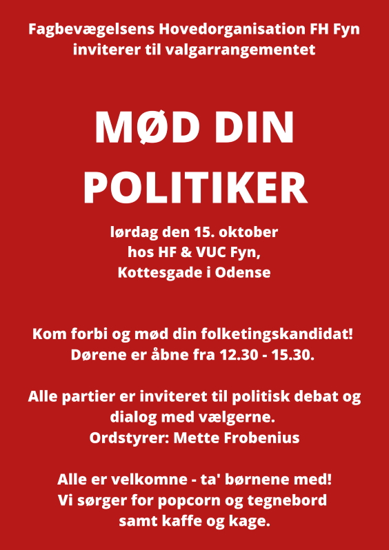 Plakat: FH Fyn inviterer til valg arrangement den 15. oktober 2022